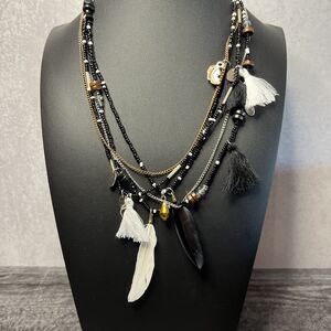 Constance Necklace Multistrand Feathers Tassels French Designer Jewelry 18”